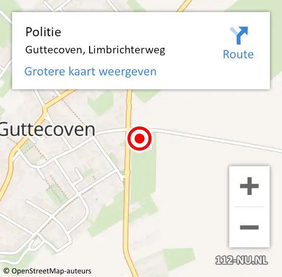 Locatie op kaart van de 112 melding: Politie Guttecoven, Limbrichterweg op 2 februari 2022 11:22