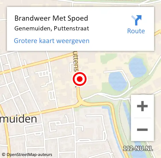 Locatie op kaart van de 112 melding: Brandweer Met Spoed Naar Genemuiden, Puttenstraat op 2 februari 2022 11:50