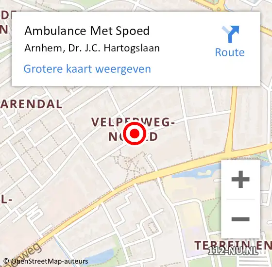Locatie op kaart van de 112 melding: Ambulance Met Spoed Naar Arnhem, Dr. J.C. Hartogslaan op 2 februari 2022 12:07