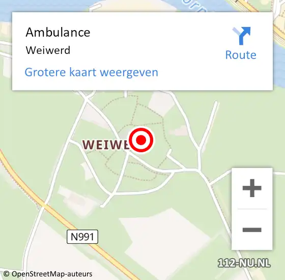 Locatie op kaart van de 112 melding: Ambulance Weiwerd op 2 februari 2022 12:55