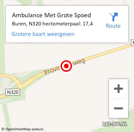 Locatie op kaart van de 112 melding: Ambulance Met Grote Spoed Naar Buren, N320 hectometerpaal: 17,4 op 2 februari 2022 13:13