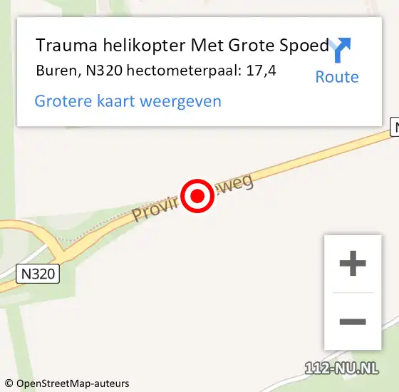 Locatie op kaart van de 112 melding: Trauma helikopter Met Grote Spoed Naar Buren, N320 hectometerpaal: 17,4 op 2 februari 2022 13:13