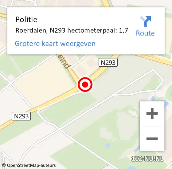 Locatie op kaart van de 112 melding: Politie Roerdalen, N293 hectometerpaal: 1,7 op 2 februari 2022 14:25