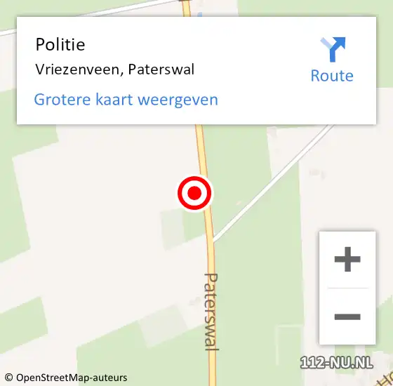 Locatie op kaart van de 112 melding: Politie Vriezenveen, Paterswal op 2 februari 2022 15:18