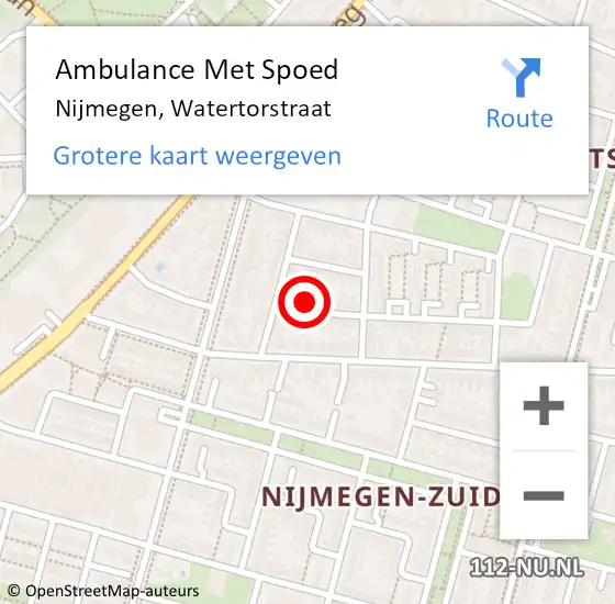 Locatie op kaart van de 112 melding: Ambulance Met Spoed Naar Nijmegen, Watertorstraat op 2 februari 2022 17:05