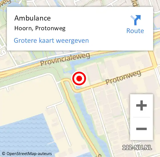 Locatie op kaart van de 112 melding: Ambulance Hoorn, Protonweg op 2 februari 2022 20:08