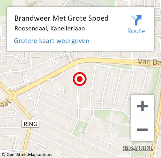 Locatie op kaart van de 112 melding: Brandweer Met Grote Spoed Naar Roosendaal, Kapellerlaan op 3 februari 2022 00:30