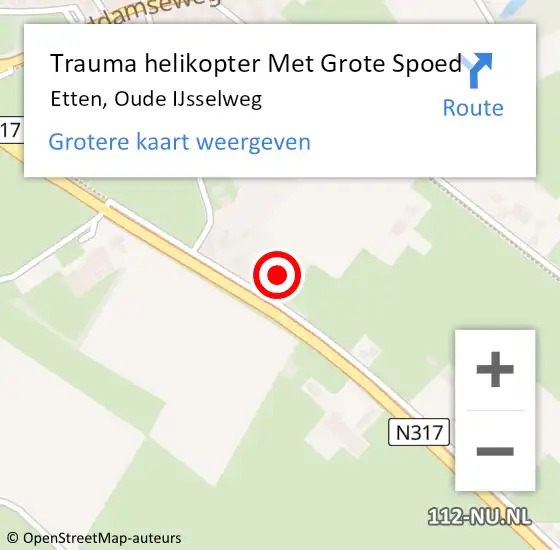 Locatie op kaart van de 112 melding: Trauma helikopter Met Grote Spoed Naar Etten, Oude IJsselweg op 3 februari 2022 07:47