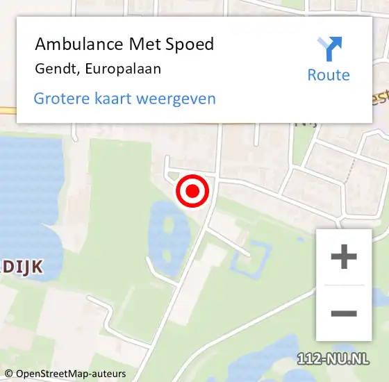 Locatie op kaart van de 112 melding: Ambulance Met Spoed Naar Gendt, Europalaan op 3 februari 2022 11:14