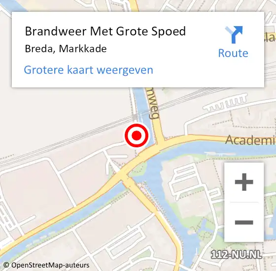 Locatie op kaart van de 112 melding: Brandweer Met Grote Spoed Naar Breda, Markkade op 3 februari 2022 18:05