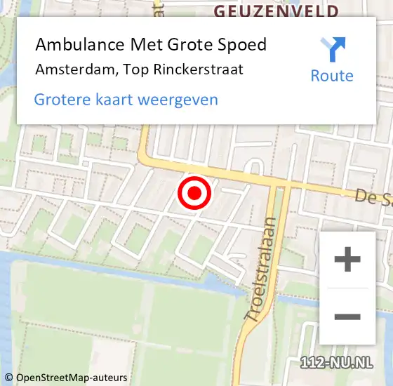 Locatie op kaart van de 112 melding: Ambulance Met Grote Spoed Naar Amsterdam, Top Rinckerstraat op 3 februari 2022 18:58