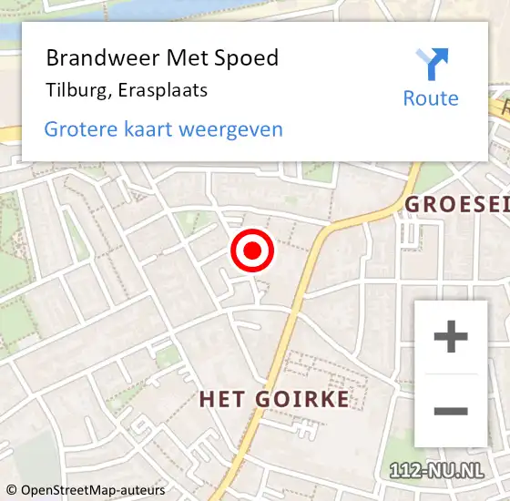 Locatie op kaart van de 112 melding: Brandweer Met Spoed Naar Tilburg, Erasplaats op 4 februari 2022 06:32