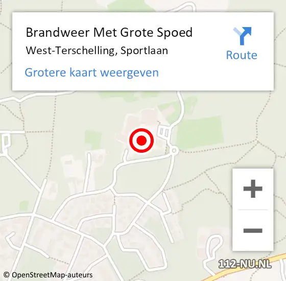 Locatie op kaart van de 112 melding: Brandweer Met Grote Spoed Naar West-Terschelling, Sportlaan op 4 februari 2022 06:45
