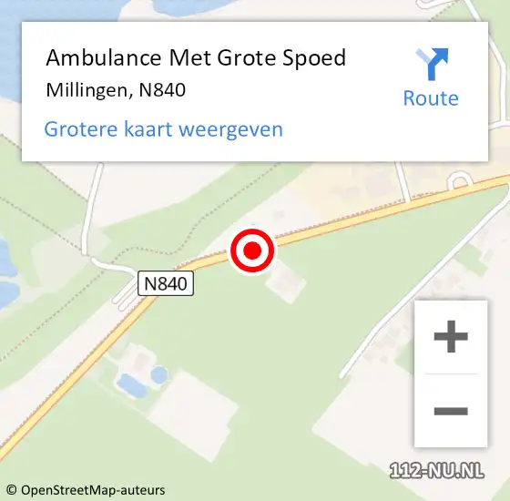 Locatie op kaart van de 112 melding: Ambulance Met Grote Spoed Naar Millingen, N840 op 7 juli 2014 11:03