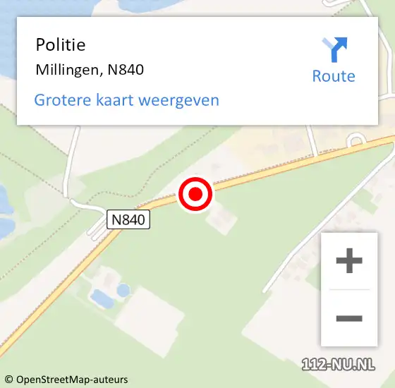 Locatie op kaart van de 112 melding: Politie Millingen, N840 op 7 juli 2014 11:07