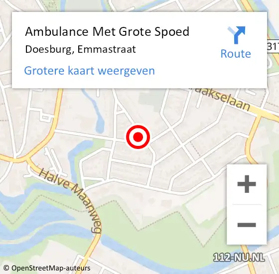 Locatie op kaart van de 112 melding: Ambulance Met Grote Spoed Naar Doesburg, Emmastraat op 4 februari 2022 08:46