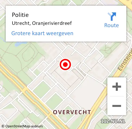 Locatie op kaart van de 112 melding: Politie Utrecht, Oranjerivierdreef op 4 februari 2022 14:19
