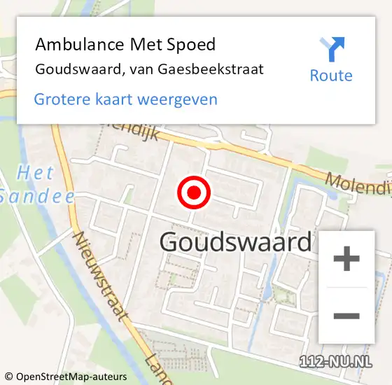 Locatie op kaart van de 112 melding: Ambulance Met Spoed Naar Goudswaard, van Gaesbeekstraat op 4 februari 2022 17:00