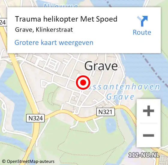 Locatie op kaart van de 112 melding: Trauma helikopter Met Spoed Naar Grave, Klinkerstraat op 4 februari 2022 17:19
