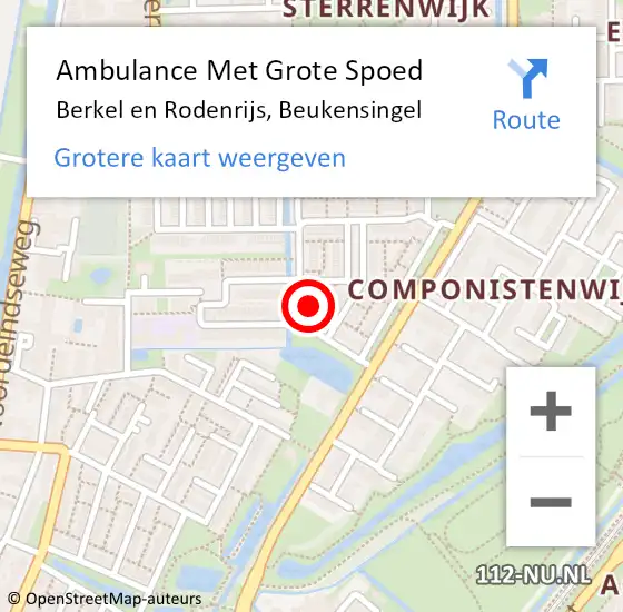 Locatie op kaart van de 112 melding: Ambulance Met Grote Spoed Naar Berkel en Rodenrijs, Beukensingel op 4 februari 2022 22:50