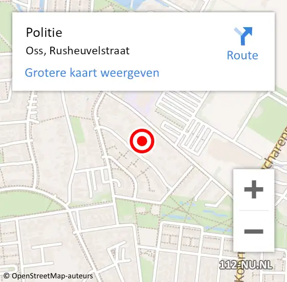 Locatie op kaart van de 112 melding: Politie Oss, Rusheuvelstraat op 4 februari 2022 22:54