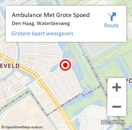 Locatie op kaart van de 112 melding: Ambulance Met Grote Spoed Naar Den Haag, Waterbiesweg op 5 februari 2022 06:05
