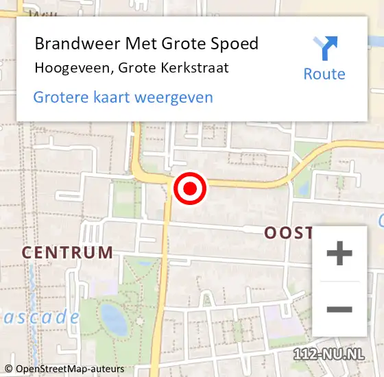 Locatie op kaart van de 112 melding: Brandweer Met Grote Spoed Naar Hoogeveen, Grote Kerkstraat op 5 februari 2022 08:48