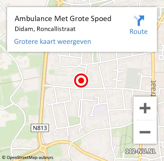 Locatie op kaart van de 112 melding: Ambulance Met Grote Spoed Naar Didam, Roncallistraat op 5 februari 2022 09:58