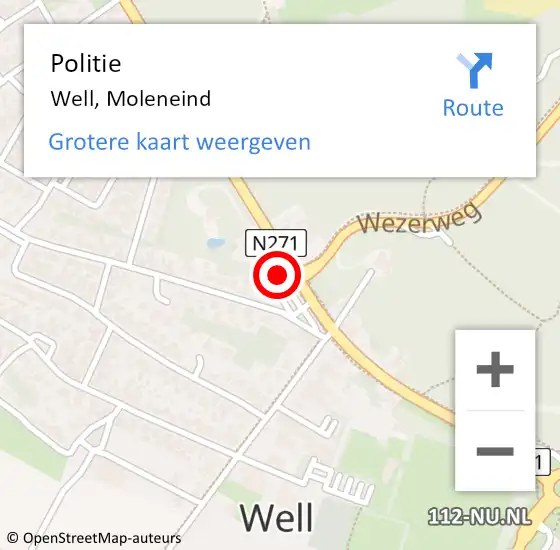 Locatie op kaart van de 112 melding: Politie Well, Moleneind op 5 februari 2022 11:48
