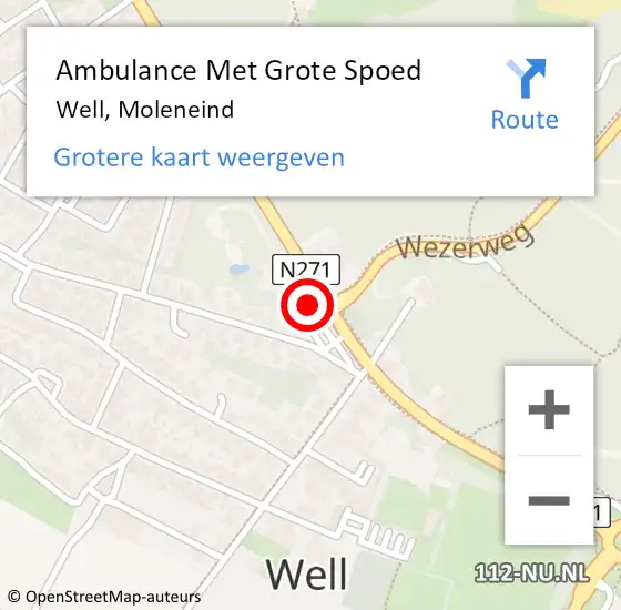 Locatie op kaart van de 112 melding: Ambulance Met Grote Spoed Naar Well, Moleneind op 5 februari 2022 11:50