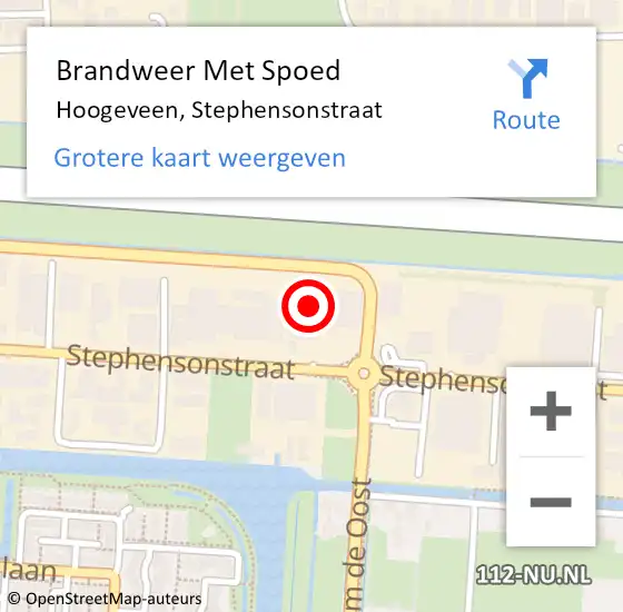 Locatie op kaart van de 112 melding: Brandweer Met Spoed Naar Hoogeveen, Stephensonstraat op 5 februari 2022 12:40