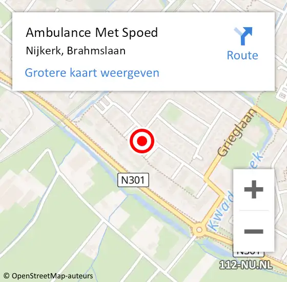 Locatie op kaart van de 112 melding: Ambulance Met Spoed Naar Nijkerk, Brahmslaan op 5 februari 2022 12:59