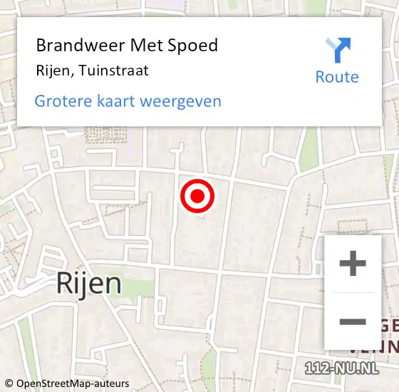 Locatie op kaart van de 112 melding: Brandweer Met Spoed Naar Rijen, Tuinstraat op 5 februari 2022 13:29