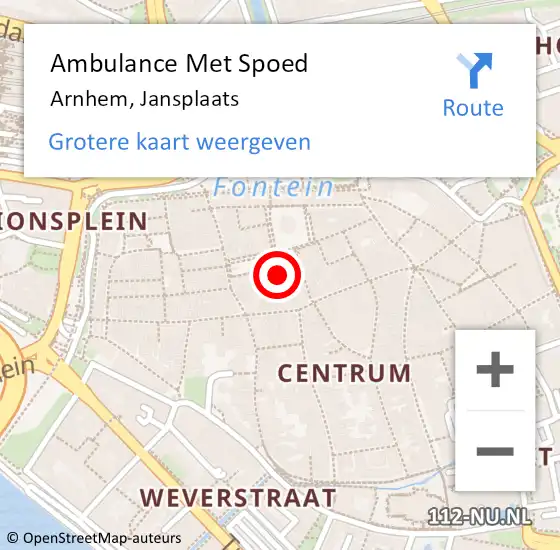 Locatie op kaart van de 112 melding: Ambulance Met Spoed Naar Arnhem, Jansplaats op 5 februari 2022 13:42
