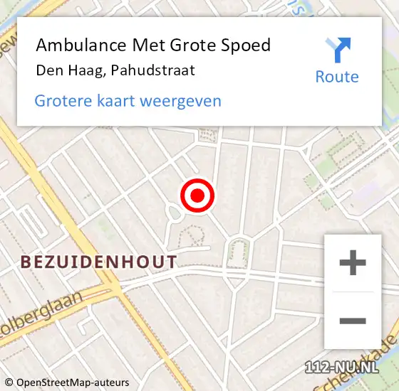 Locatie op kaart van de 112 melding: Ambulance Met Grote Spoed Naar Den Haag, Pahudstraat op 5 februari 2022 14:46