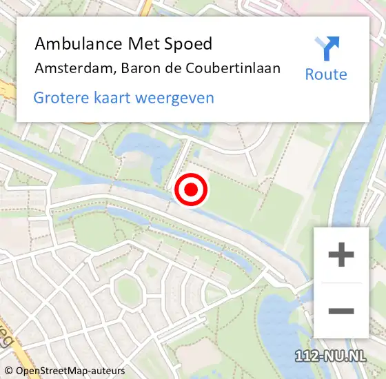 Locatie op kaart van de 112 melding: Ambulance Met Spoed Naar Amsterdam, Baron de Coubertinlaan op 5 februari 2022 14:48