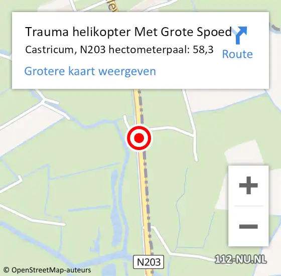 Locatie op kaart van de 112 melding: Trauma helikopter Met Grote Spoed Naar Castricum, N203 hectometerpaal: 58,3 op 5 februari 2022 19:38