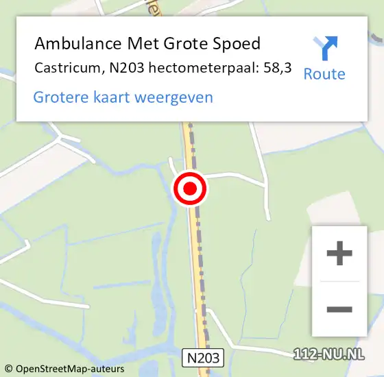 Locatie op kaart van de 112 melding: Ambulance Met Grote Spoed Naar Castricum, N203 hectometerpaal: 58,3 op 5 februari 2022 19:46