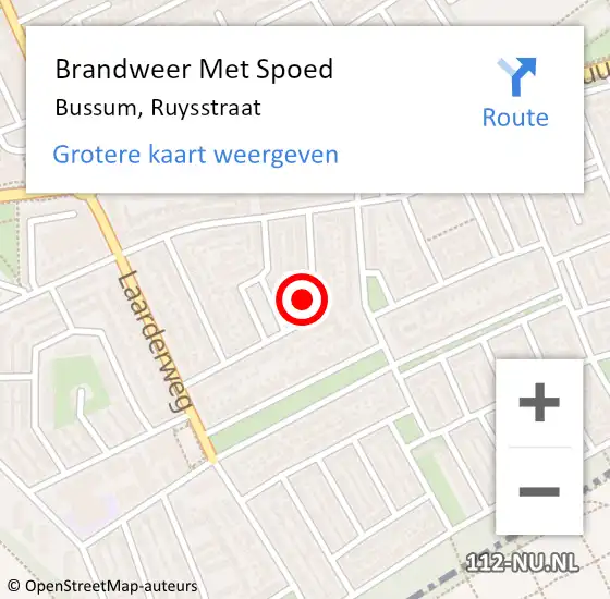 Locatie op kaart van de 112 melding: Brandweer Met Spoed Naar Bussum, Ruysstraat op 5 februari 2022 22:07