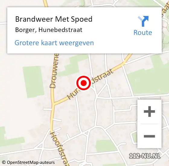 Locatie op kaart van de 112 melding: Brandweer Met Spoed Naar Borger, Hunebedstraat op 6 februari 2022 06:17