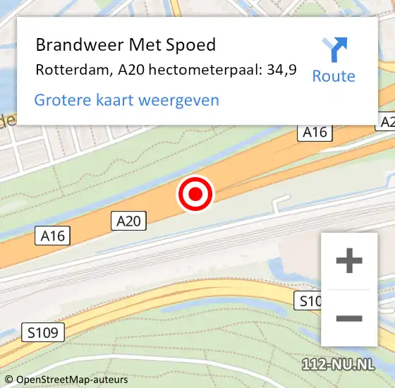 Locatie op kaart van de 112 melding: Brandweer Met Spoed Naar Rotterdam, A20 hectometerpaal: 34,9 op 6 februari 2022 10:51