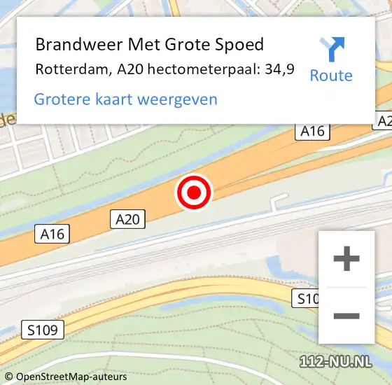 Locatie op kaart van de 112 melding: Brandweer Met Grote Spoed Naar Rotterdam, A20 hectometerpaal: 34,9 op 6 februari 2022 10:56