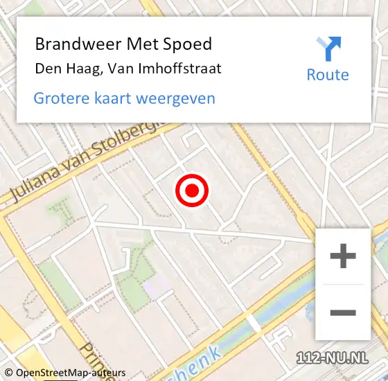 Locatie op kaart van de 112 melding: Brandweer Met Spoed Naar Den Haag, Van Imhoffstraat op 6 februari 2022 11:34