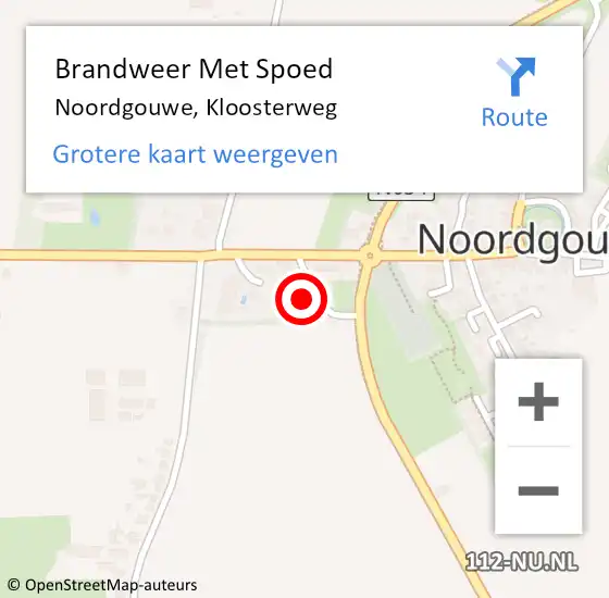 Locatie op kaart van de 112 melding: Brandweer Met Spoed Naar Noordgouwe, Kloosterweg op 6 februari 2022 11:45