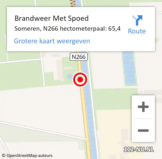 Locatie op kaart van de 112 melding: Brandweer Met Spoed Naar Someren, N266 hectometerpaal: 65,4 op 6 februari 2022 13:41
