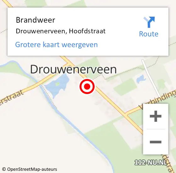 Locatie op kaart van de 112 melding: Brandweer Drouwenerveen, Hoofdstraat op 6 februari 2022 15:39