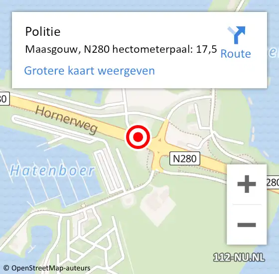 Locatie op kaart van de 112 melding: Politie Maasgouw, N280 hectometerpaal: 17,5 op 6 februari 2022 18:50