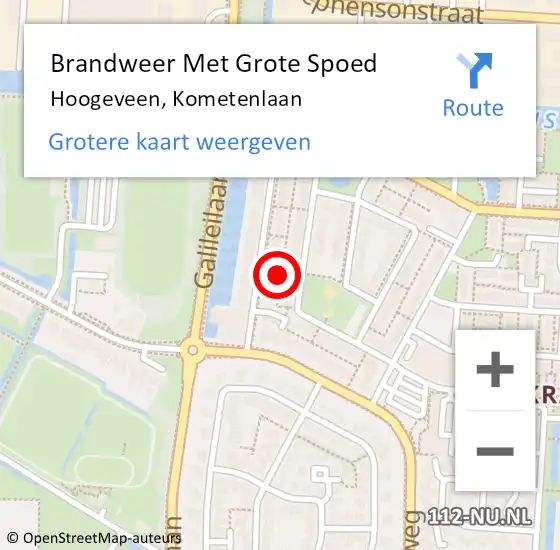 Locatie op kaart van de 112 melding: Brandweer Met Grote Spoed Naar Hoogeveen, Kometenlaan op 6 februari 2022 20:05