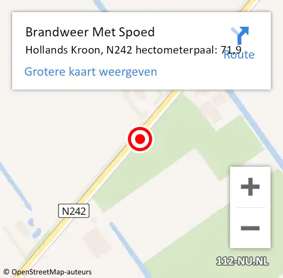 Locatie op kaart van de 112 melding: Brandweer Met Spoed Naar Hollands Kroon, N242 hectometerpaal: 71,9 op 6 februari 2022 22:41