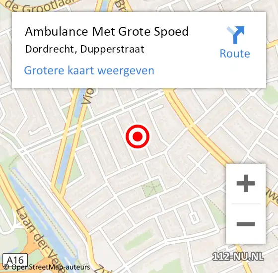 Locatie op kaart van de 112 melding: Ambulance Met Grote Spoed Naar Dordrecht, Dupperstraat op 7 februari 2022 00:41